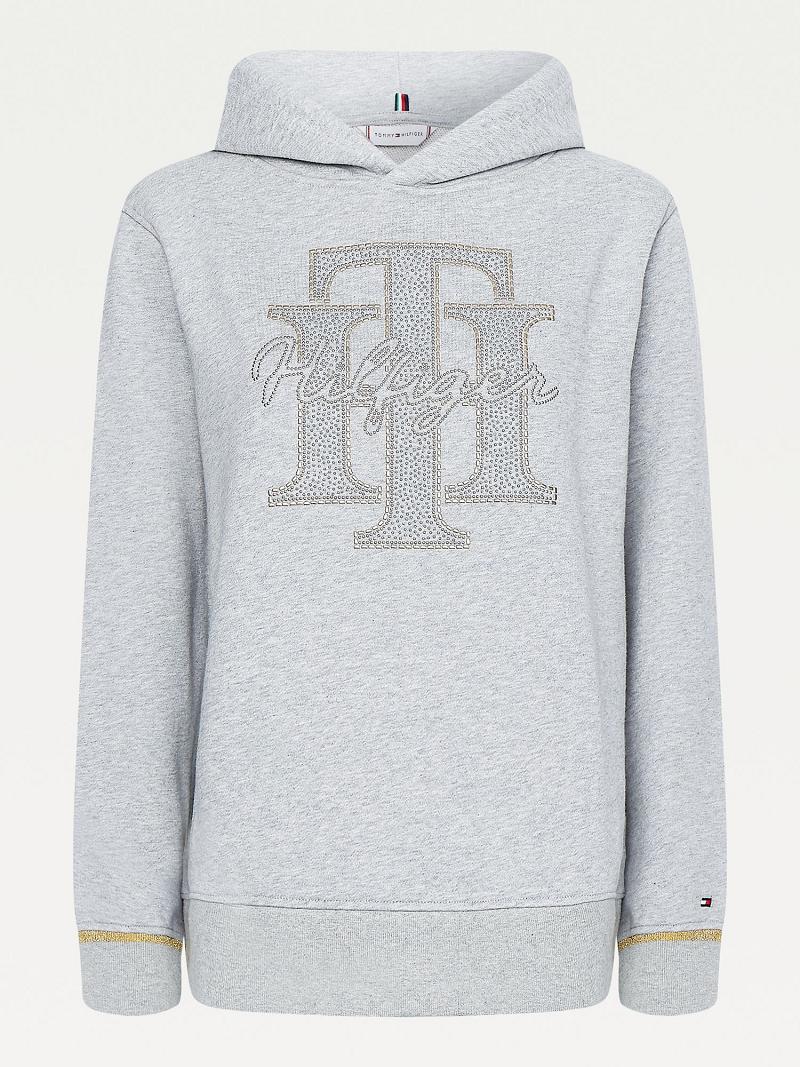 Női Tommy Hilfiger Organic Pamut Applique Logo Hoodies Szürke | HU 154GSO